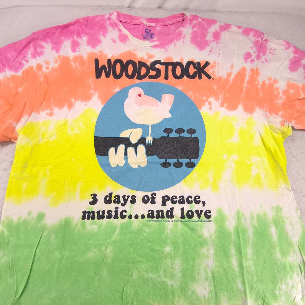 Liquid Blue Woodstock Graphic Crew Neck T Shirt Mens Size Extra Large XL Tie Dye